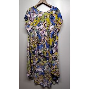 Cha Cha Vente Tunic Dress Women's Size M Green Blue Paisley Floral